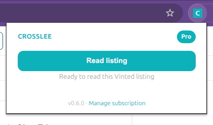 Reading a Vinted listing in the Crosslee popup